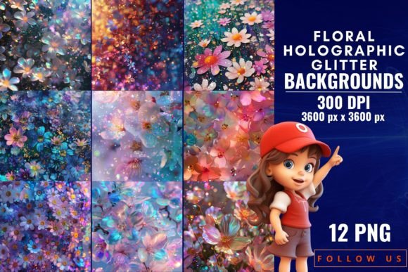 Download Floral Holographic Glitter Backgrounds - Premium Bundle